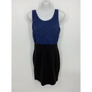 Colorblock lace top bodycon mini dress - navy and black